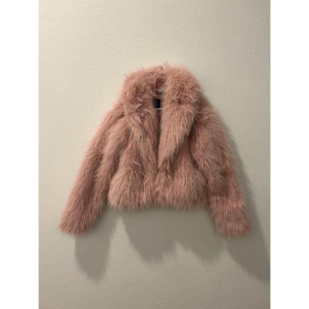 Art Class Girls Pink Faux Fur Shaggy Jacket Coat Size S 6/7 notched Lapel